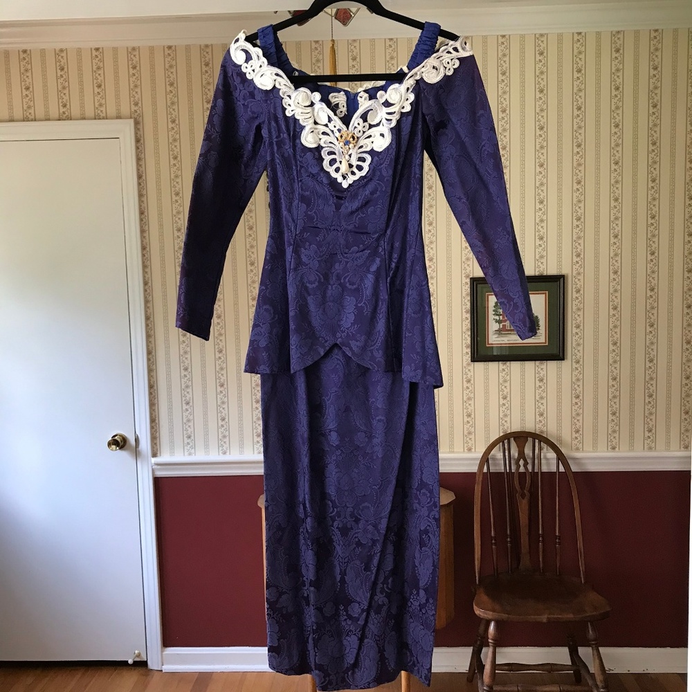 Vtg Scott McClintock Formal Dress Damask Lace Sz 4